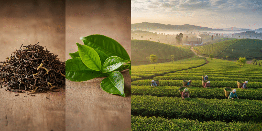 Cup of Assam tea with steam and golden color