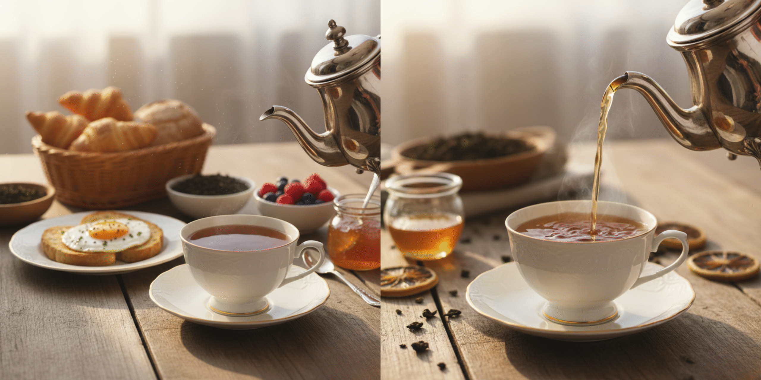 Assam tea leaves on wooden table